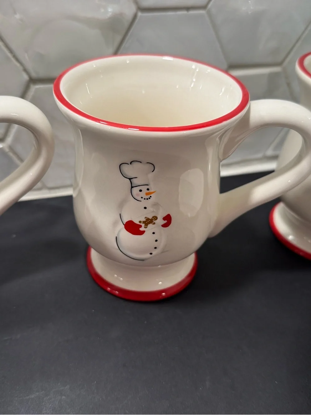 Williams Sonoma Snowman Chef Christmas Holiday 8pc Set 4 Mugs & 4 Plates RETIRED
